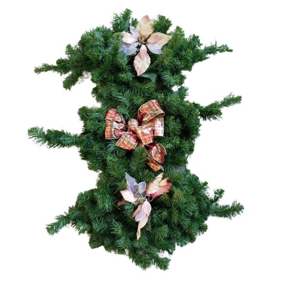 Vintage Christmas Swags Faux Pine Greenery Pink Gold Poinsettia Plaid Bow Lot 3 - Picture 1 of 8